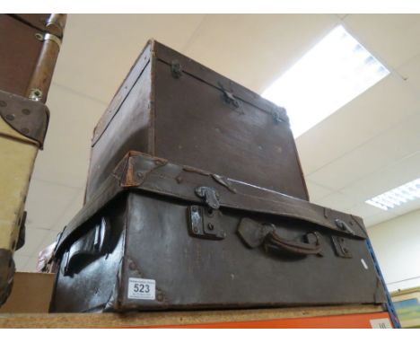 Vintage Leather Suitcase, Square Canvas Trunk and another Suitcase