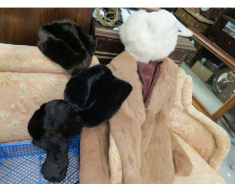 Vintage Ladies Short Fur Jacket together with Fur Hat, Fur & Suede White Hat and Two Faux Fur Hats