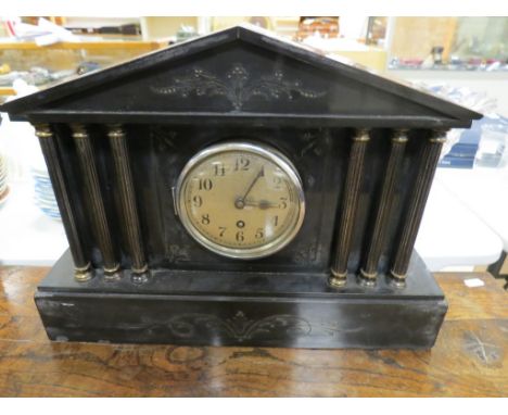 Victorian Slate Mantle Clock of Classical Architectural Form