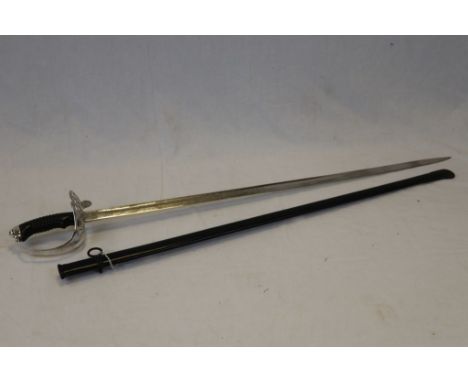 A WW1 era German Imperial M1889 Sword with folding basket with the imperial Prussian eagle. Blade is heavily engraved with ba