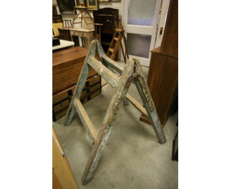 Vintage Large Folding Painted Pine Trestle Stand