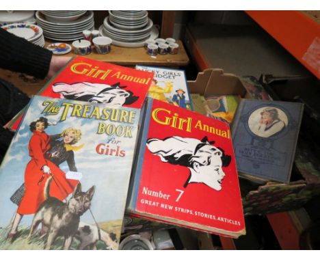 Box of vintage children's Annuals and books