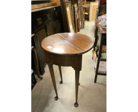 Small Georgian Mahogany Demi Lune Folding Table with back gate-leg, deep plain frieze raised on straight turned tapering legs