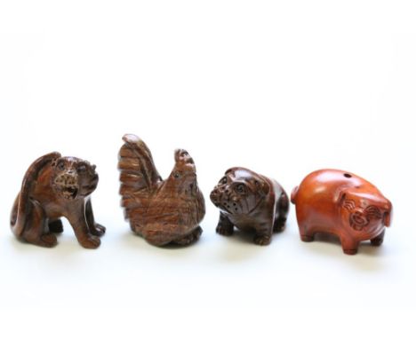 Four miniature wood netsuke figures 