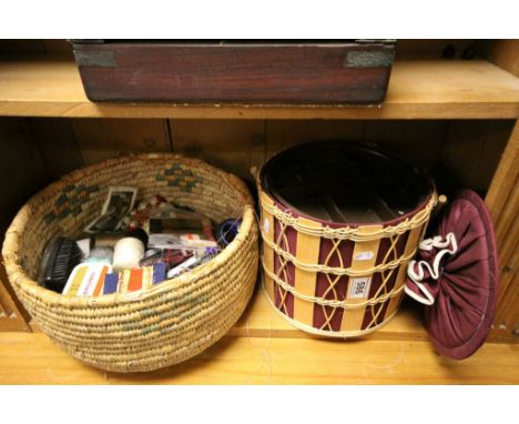 Vintage Sewing Box and a Basket containing lot of Cotton Reels and other Sewing Accessories