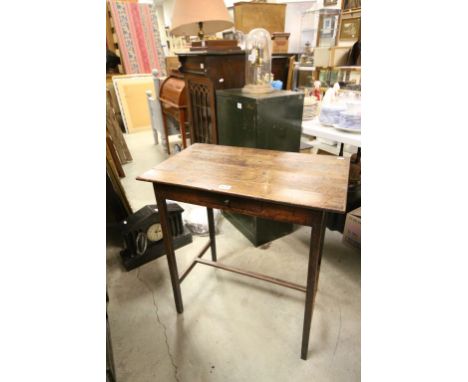 19th century Elm Topped Side Table with single drawer and raised on square tapering legs