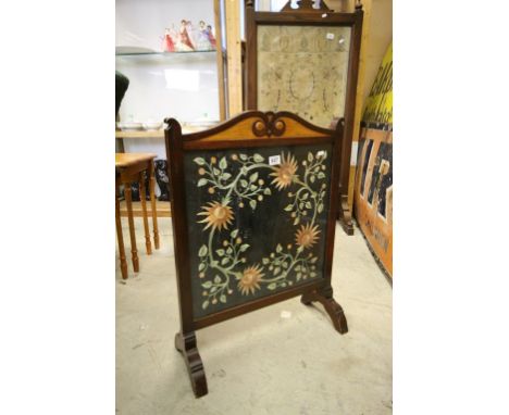 Early 20th century Mahogany and Oak Framed Firescreen with Floral Needlework Panel