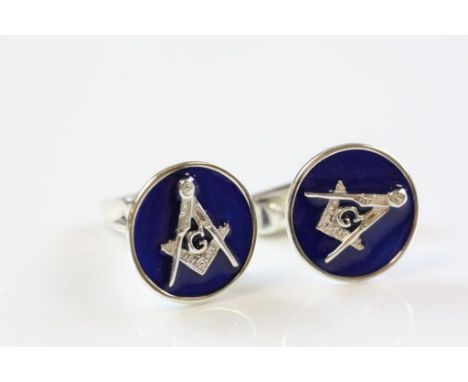 Pair of Silver and enamel cufflinks with Masonic image