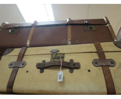 Early 20th century Canvas and Leather Bound Suitcase with White Star Line Labels together with a similar Wooden Bound Travell