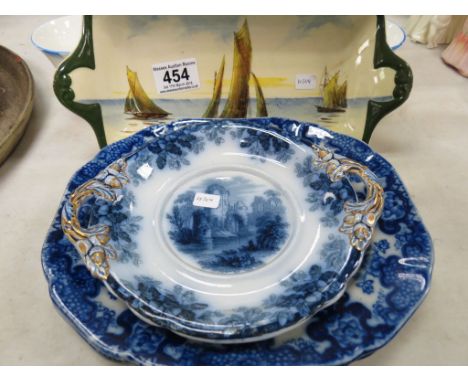 Two c1820 Kaolin Ware Chinese Pattern Blue and White Plates, c1870 Copeland Late Spode Dish and c1930 Royal Doulton D2842 Yac