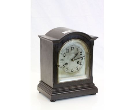 Wooden cased key wind Mantle clock, the metal dial marked "F Hilser Trowbridge"