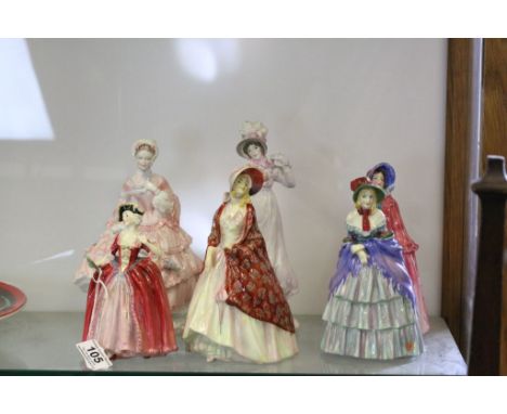 Four vintage Royal Doulton & two Royal Worcester figurines to include; Camille, The Paisley Shawl, A Victorian Lady, Millicen