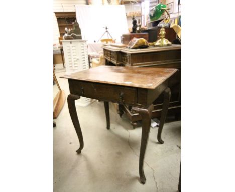 George II Oak Side Table with single drawer raised on four cabriole legs with drop handles