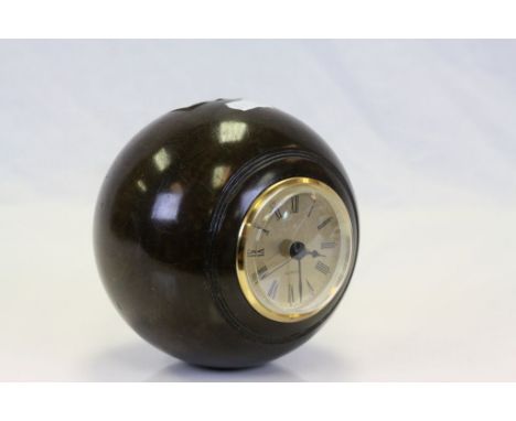 A West German Aneroid barometer, a clock designed as a bowls wood, chabby chic clock with cupboard inside