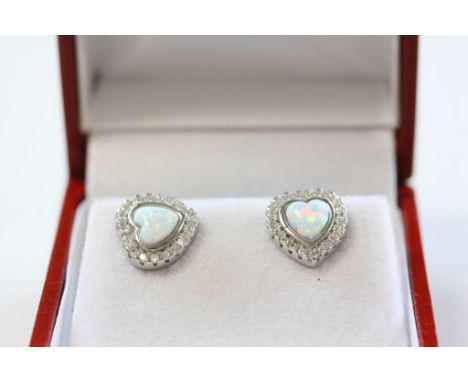 Pair of Silver and Opal heart shaped earrings