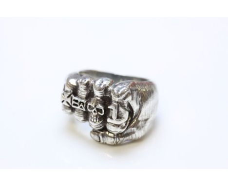 Unusual Silver ring in the Gothic style in the form of a fist