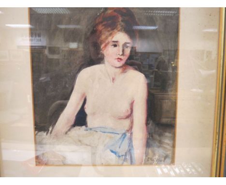 Ethel Wane 20th Century watercolour - portrait of a semi-clad nude female, signed.