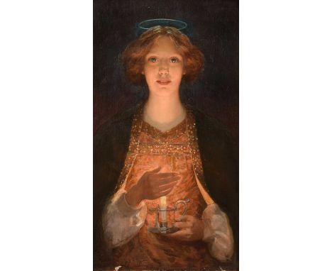 Louise Jopling (British 1843-1933) "Saint Bride"  Signed, titled "Paul said, and Peter said, And all the saints alive and dea