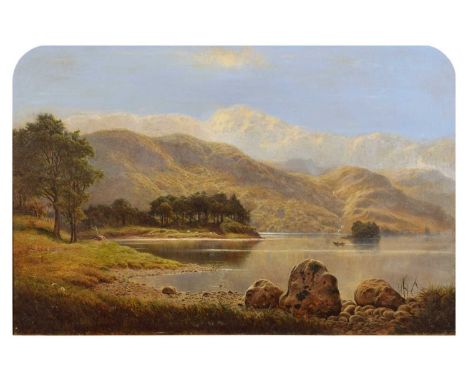 Frederick Clive Newcome (British 1847-1894) "Derwentwater" Signed and dated 18/8, titled on gilt slip board, oil on canvas.49