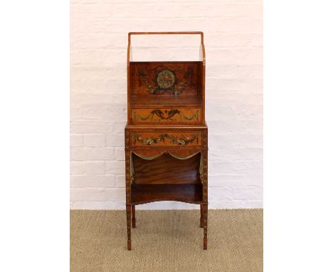 An Attractive Edwardian Sheraton Revival Painted Satinwood Book Trough on Stand In the Manner of Maple & Co. An Attractive Ed