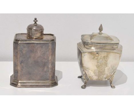 Two tea caddies. To include a silver and silver plated example, gross weight of silver caddy 7.10ozt.Overall condition good t