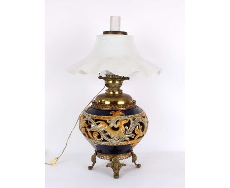 A Victorian Table Lamp with Salt-Glazed Stoneware Body Attributed to Doulton Lambeth A Victorian Table Lamp with Salt-Glazed 