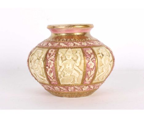An Art Pottery Vase by Zsolnay Pecs, Hungary An Art Pottery Vase by Zsolnay Pecs, late 19th century, moulded in relief with s