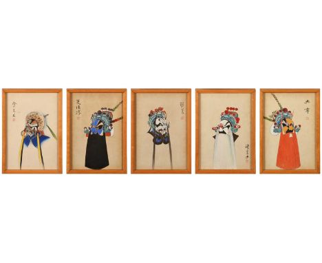 A Set of Five Chinese Gouache Paintings on Paper A Set of Five Chinese Gouache Paintings on Paper, circa mid-20th century, de