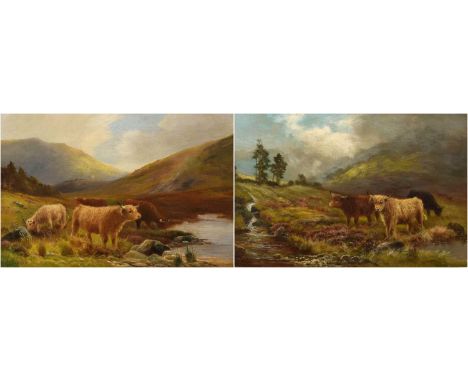 Daniel Sherrin (British 1868-1940) Highland cattle in rural settings (2) Both signed, dated 1898 on gilt nameplate, oil on ca