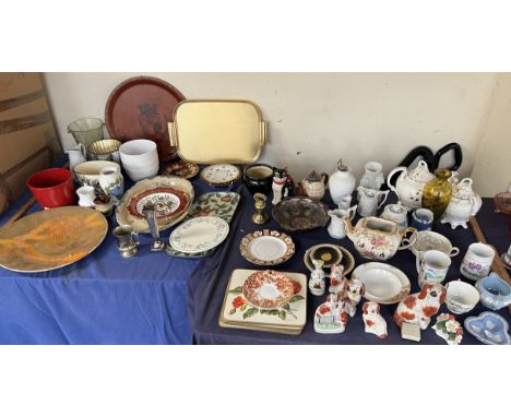 A Poole pottery Aegean pattern charger together with Staffordshire type dogs, carnival glass, assorted decorative ceramics et