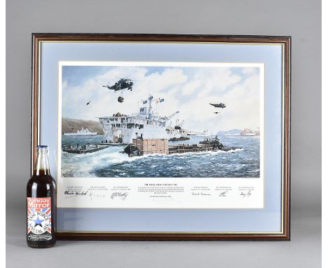 A Bill Wynn-Werninch print, entitled 'The Falklands Campaign 1982', 11/30, signed by various Captains, framed and glazed, tog