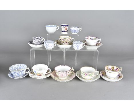 A collection of 19th century English porcelain and pottery cups and saucers  