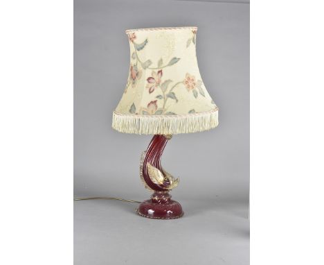 A Murano glass fish lamp base, the red glass fish, with clear glass and gold fleck decoration, 50cm H 
