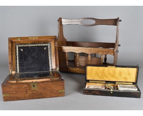 A Trussell of Brighton Coromandel and Ivory inlaid games box, with satin wood fitted interior, and cribbage board top, togeth