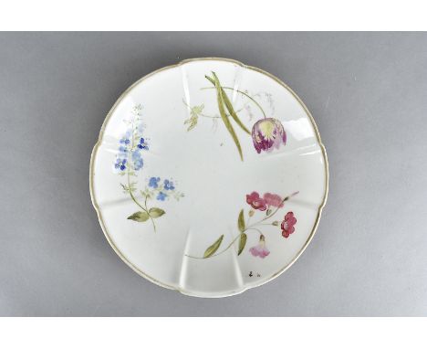 A 19th Century Swansea porcelain moulded floral painted dish, having three individual sprays of flowers including tulips, vio