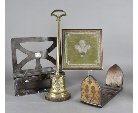 A Regency Rosewood and beadwork hinged sewing stool and box, of tapered form with bun feet, one missing, the top decorated wi