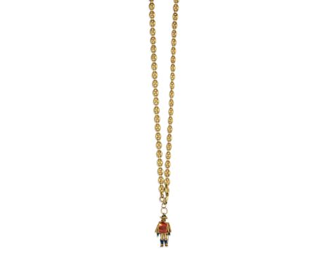 ENAMEL NECKLACEThe articulated pendant in the form of a cavalier decorated with vari-coloured enamel, suspended from a fancy 