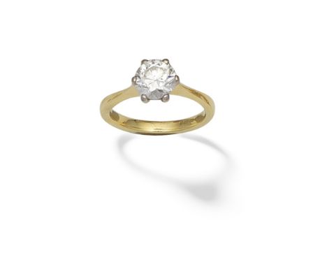 DIAMOND SINGLE-STONE RINGSet with a brilliant-cut diamond, within an 18 carat gold mount, diamond approx. 1.30cts, partial UK