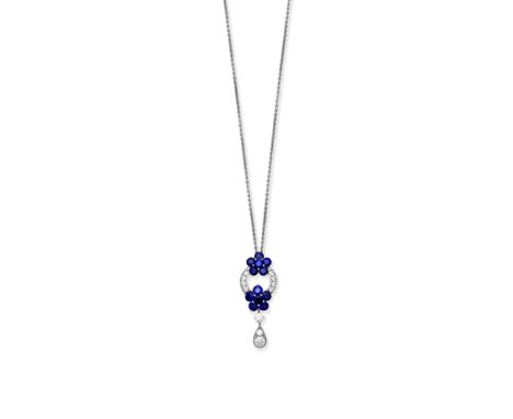 GRAFF: SAPPHIRE AND DIAMOND 'ROSETTE' PENDANT/NECKLACESet with brilliant-cut diamonds and circular-cut sapphire clusters, dia