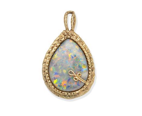 OPAL PENDANTSet with a pear-shaped opal cabochon, within a textured mount, length 5.5cmFor further information on this lot pl