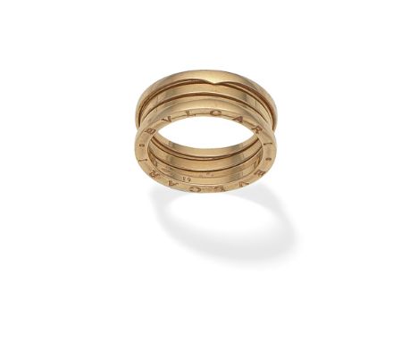 BULGARI: 'B.ZERO1' RINGThe 18 carat rose gold sprung band engraved 'Bulgari', numbered, partial UK hallmark, European convent