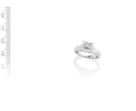 TIFFANY: DIAMOND 'LUCIDA' RINGThe cut-cornered square mixed-cut diamond weighing 3.27 carats, in a raised setting, signed Tif