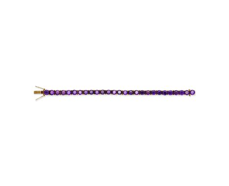 AMETHYST LINE BRACELET, 1965Set throughout with circular-cut amethysts, mounted in 18 carat yellow gold, UK hallmark,  length