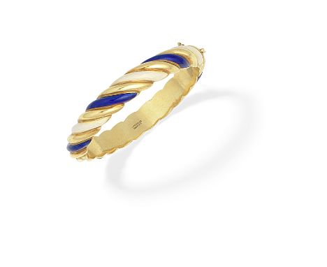TIFFANY: ENAMEL BANGLEOf ropetwist design, decorated with blue and opalescent enamel, signed Tiffany &amp; Co, inner circumfe