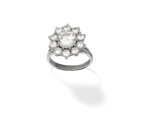 DIAMOND CLUSTER RINGThe brilliant-cut diamond within a surround of similarly-cut diamonds,  principal diamond approx. 1.90cts