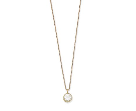 DIAMOND PENDANT/NECKLACEThe brilliant-cut diamond weighing 4.55 carats, suspended from a 9 carat gold chain, European convent