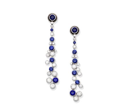 GRAFF: SAPPHIRE AND DIAMOND 'INFINITY' PENDENT EARRINGSEach set with brilliant-cut diamonds, weighing 4.09 carats total, and 