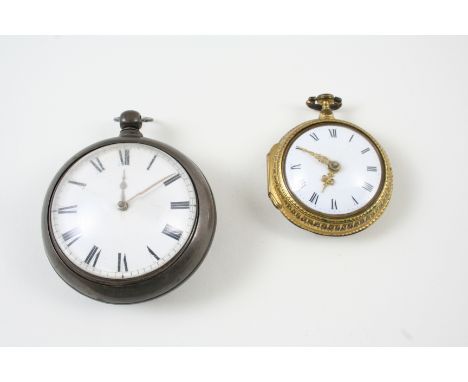 A GILT METAL PAIR CASED POCKET WATCH the white enamel dial with Roman numerals, the movement signed G. Bourne, London, engrav