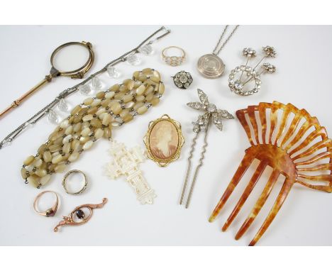 A QUANTITY OF JEWELLERY including an opal and sapphire five stone ring, an opal and gold ring, various items of paste jewelle