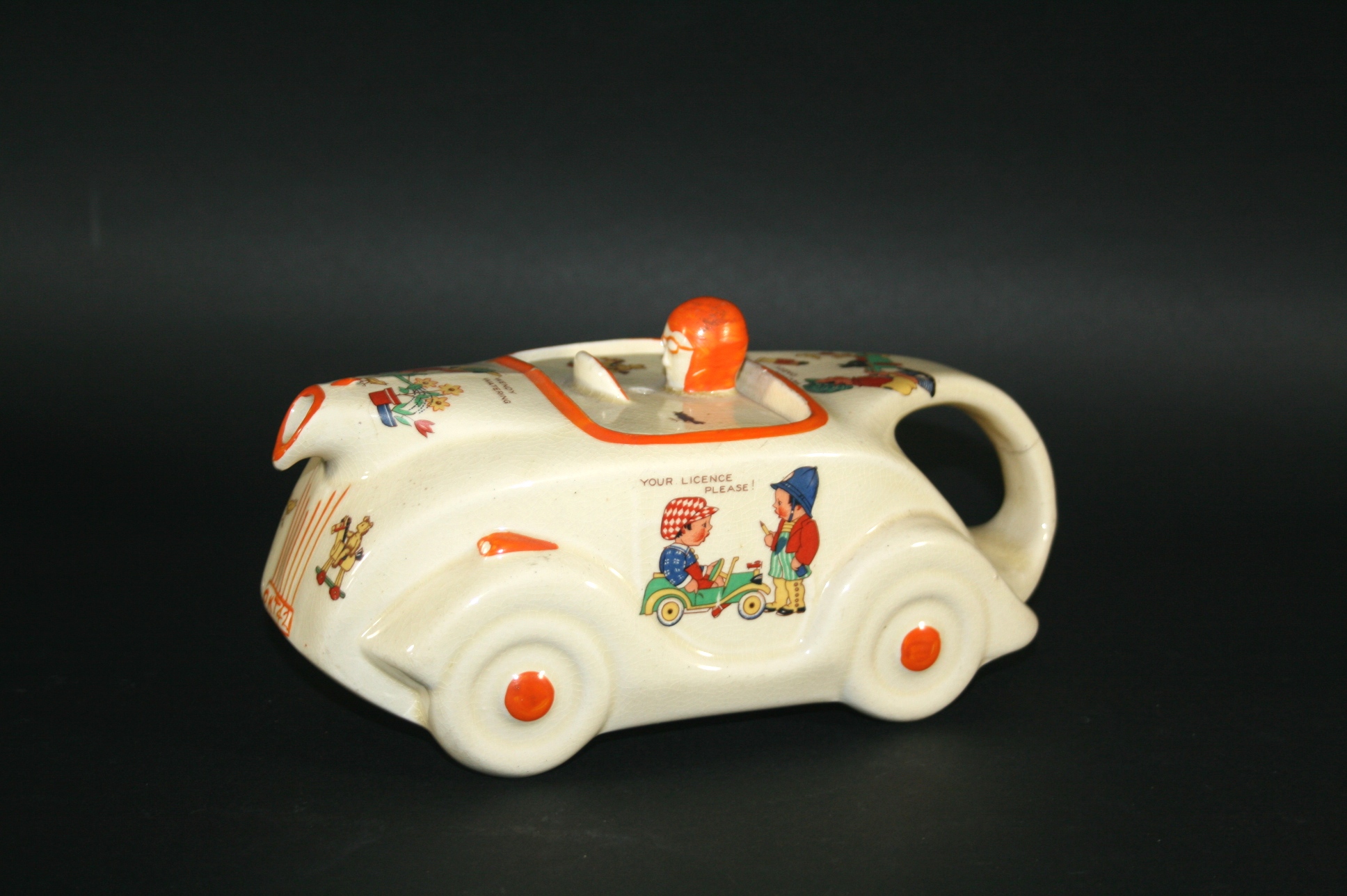 SADLER RACING CAR TEAPOT MABEL LUCIE ATTWELL an unusual racing car